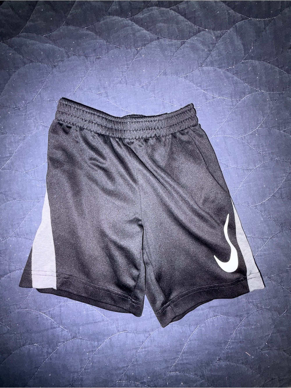 Boys Nike Black Shorts with Gray Side Panels and White Swoosh